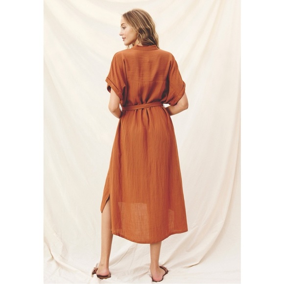 193 • Soft Rayon Blend Terracotta Belted Dolman Sleeve Dress - Picture 5 of 6